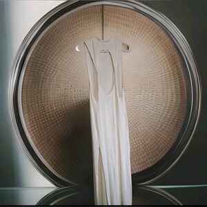 WET brand Dress Keyhole Back High Neck High Slit Dress Sz M Coconut OG $88